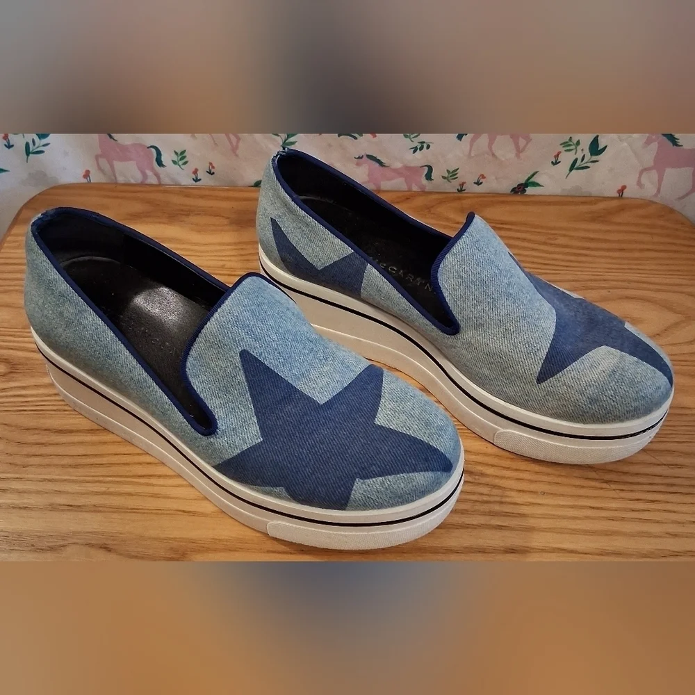 EUC Stella McCartney Binx Blue Denim Platform Boho Casual Prep Sneaker Shoe SZ 5